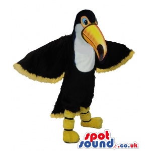 Yellow And Black Pelican Bird Plush Mascot With A White Belly -
