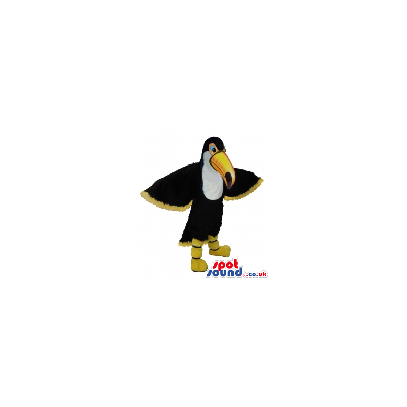 Yellow And Black Pelican Bird Plush Mascot With A White Belly -