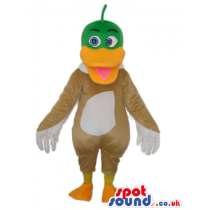 Cute Brown And White Duck Mascot With A Green Head - Custom