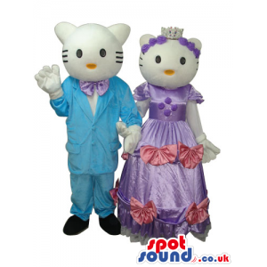 Kitty Cat Couple Plush Mascot Wearing Shinny Elegant Garments -