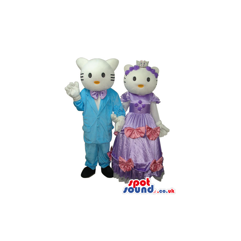 Kitty Cat Couple Plush Mascot Wearing Shinny Elegant Garments -