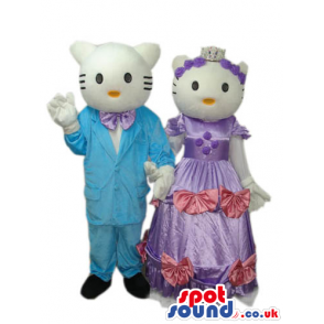 Kitty Cat Couple Plush Mascot Wearing Shinny Elegant Garments -