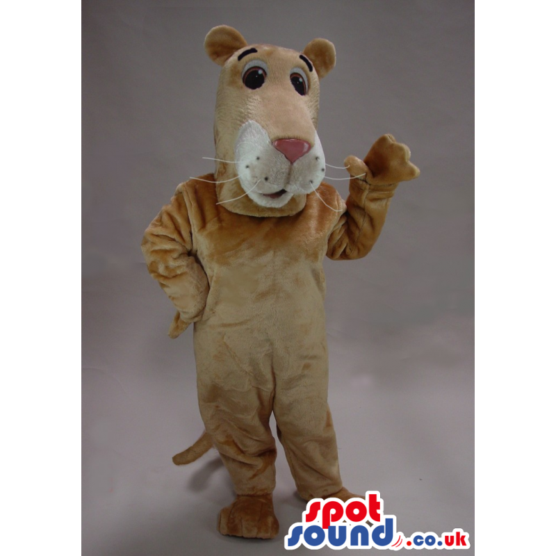 Cute Beige Panther Plush Mascot With Round Brown Hair - Custom