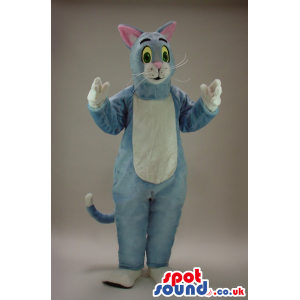 Cartoon Cute Big Blue Cat Plush Mascot With A White Belly -