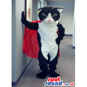 Cute Black Cat Plush Mascot With A White Belly With A Red Cape