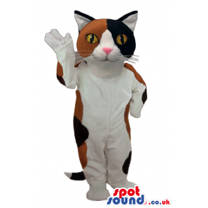 Cute White Cat Plush Mascot With Brown And Black Spots - Custom