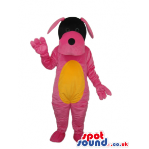Cute Pink Dog Plush Mascot With A Black Face And Yellow Belly -