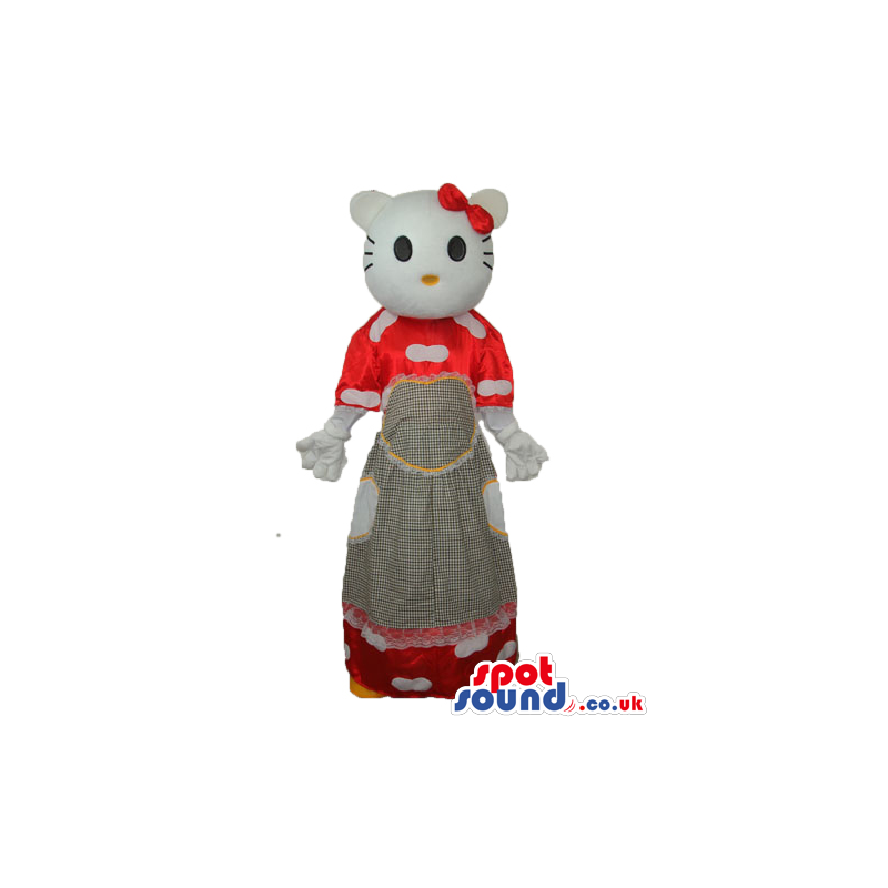 Kitty Cat Popular Cartoon Mascot With A Red And Grey Long Dress