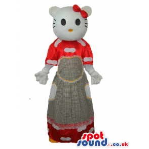 Kitty Cat Popular Cartoon Mascot With A Red And Grey Long Dress
