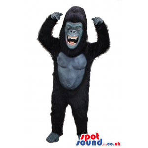 Angry Black Chimpanzee Animal Plush Mascot With Sharp Jaws -