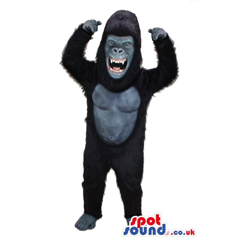 Angry Black Chimpanzee Animal Plush Mascot With Sharp Jaws -
