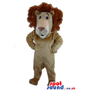 Cartoon Beige Lion Animal Plush Mascot With Brown Hair - Custom