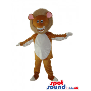 Cartoon Brown Lion Plush Mascot With White Belly And Big Hair -