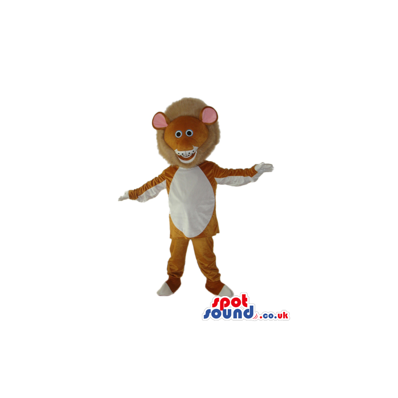 Cartoon Brown Lion Plush Mascot With White Belly And Big Hair -