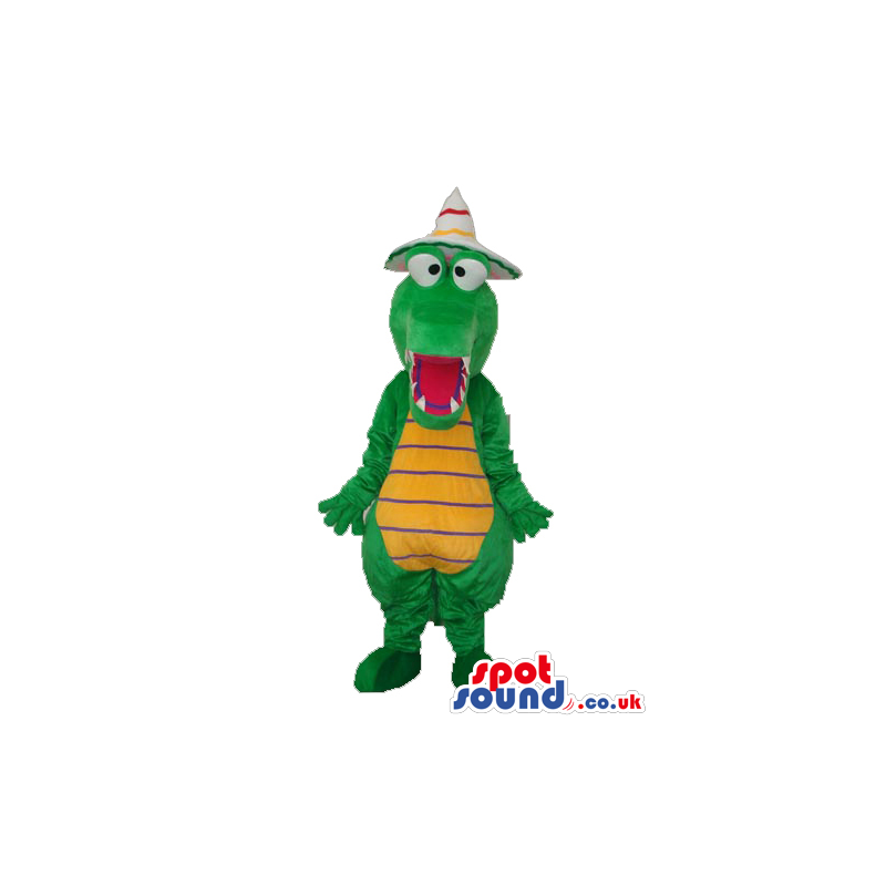 Cute Green Alligator Animal Mascot With A White Hat - Custom