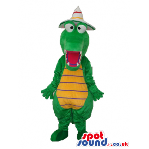 Cute Green Alligator Animal Mascot With A White Hat - Custom