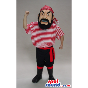 Realistic Human Pirate Mascot With A Beard Wearing Striped