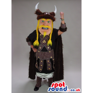 Blond Viking Character Mascot Wearing Special Brown Garments -