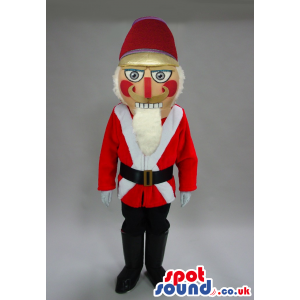 Nut-Cracker Soldier Mascot Wearing Red And White Garments -