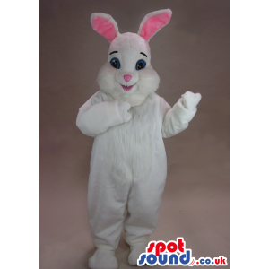 Cute White And Pink Rabbit Mascot With Pink Ears And Short Ears