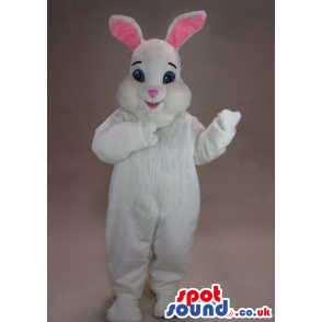 Cute White And Pink Rabbit Mascot With Pink Ears And Short Ears