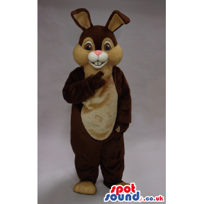 Dark Brown Rabbit Mascot With A Pink Nose And Beige Belly -