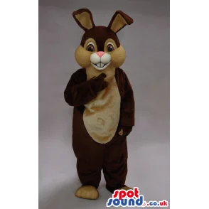 Dark Brown Rabbit Mascot With A Pink Nose And Beige Belly -