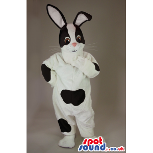 White Rabbit Plush Mascot With Black Spots Like A Cow - Custom