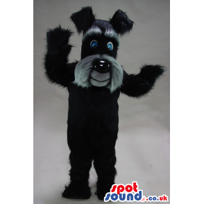 Black And Grey Schnauzer Dog Plush Mascot With Hairy Mouth -