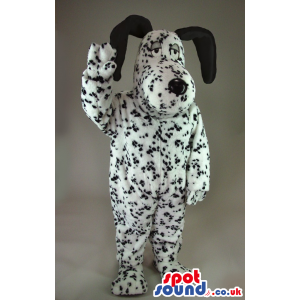 Calm Black And White Dog Plush Mascot With Dots And Long Ears -