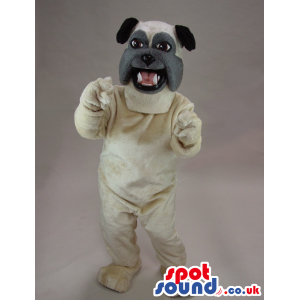 Cute Beige Dog Plush Mascot With A Grey Face And Ears - Custom