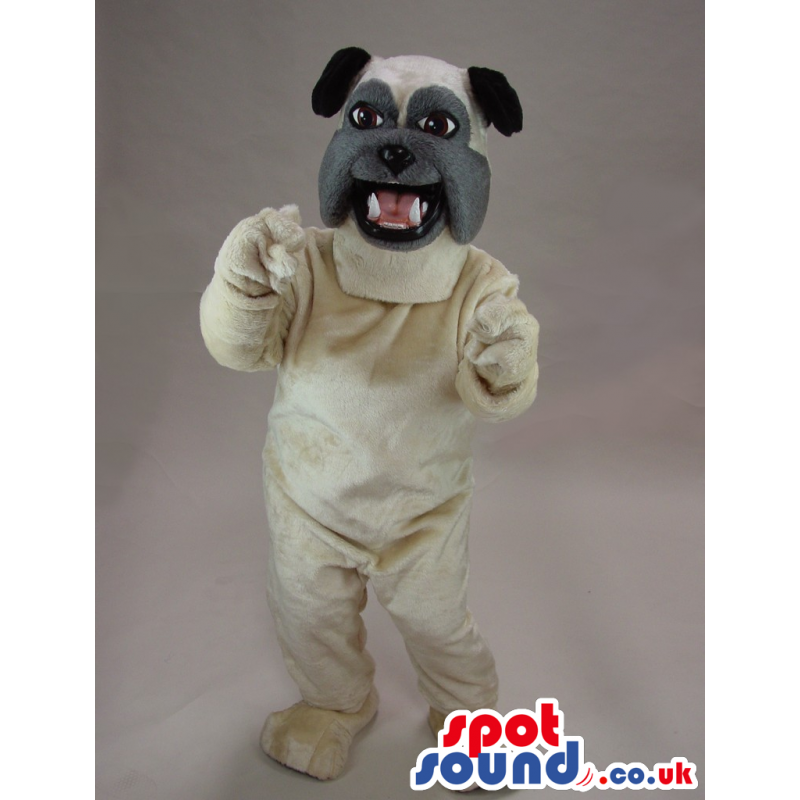 Cute Beige Dog Plush Mascot With A Grey Face And Ears - Custom