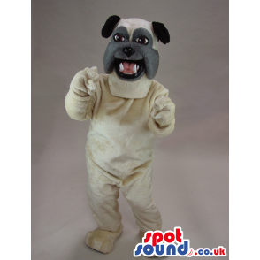 Cute Beige Dog Plush Mascot With A Grey Face And Ears - Custom