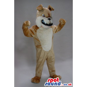 Angry Brown Bulldog Plush Mascot With A Beige Belly - Custom