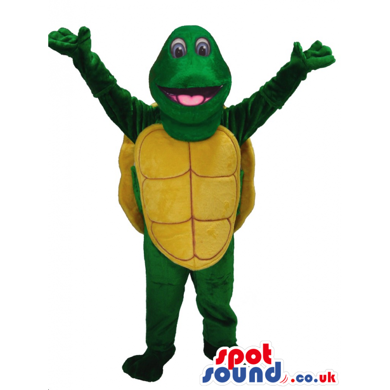 Happy Green Turtle Plush Mascot With A Yellow Shell - Custom