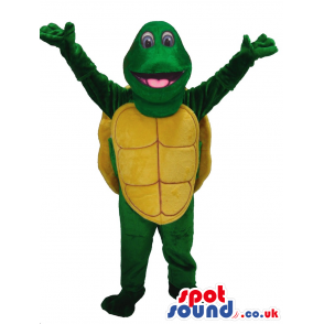 Happy Green Turtle Plush Mascot With A Yellow Shell - Custom