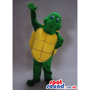 Happy Green Turtle Plush Mascot With A Yellow Shell - Custom