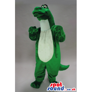 Green Alligator Plush Mascot With A White Belly And Long Neck -