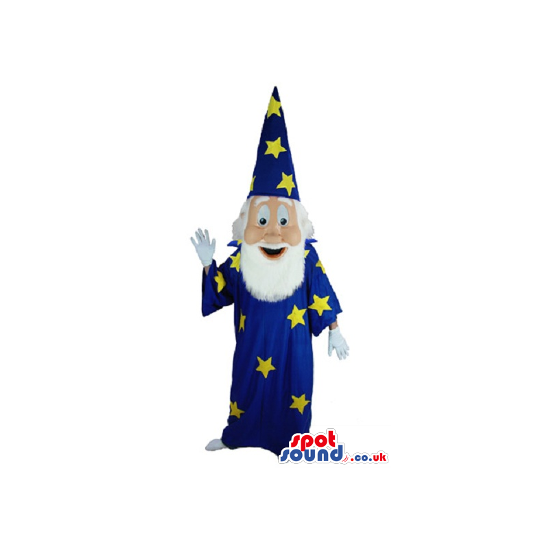 Magician Mascot With White Beard Wearing Clothes With S -