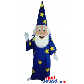 Magician Mascot With White Beard Wearing Clothes With S -