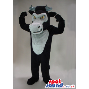 Black Bull Animal Plush Mascot With A Grey Belly And Big Mouth
