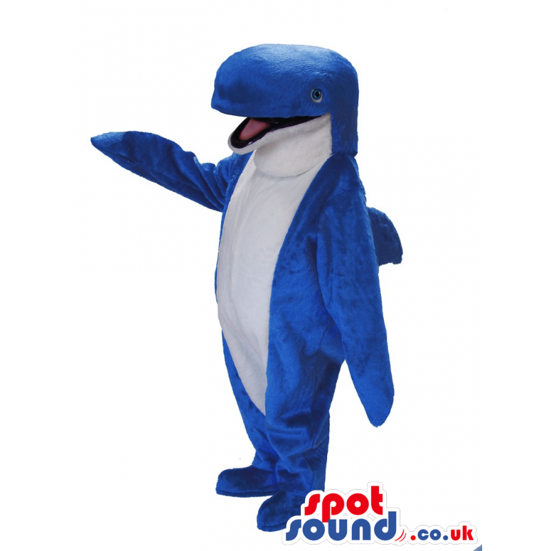 Happy Blue Whale Mascot With A White Belly And Bottled Nose -