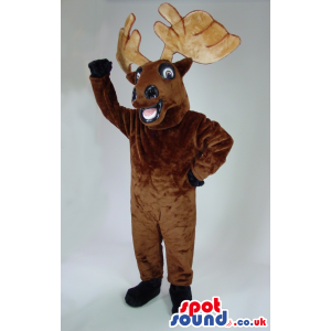 Cool Brown Moose Plush Mascot With Huge Beige Horns - Custom