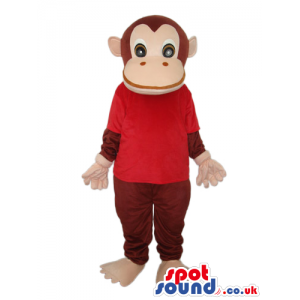 Cartoon Cute Brown Monkey Plush Mascot With A Red T-Shirt -