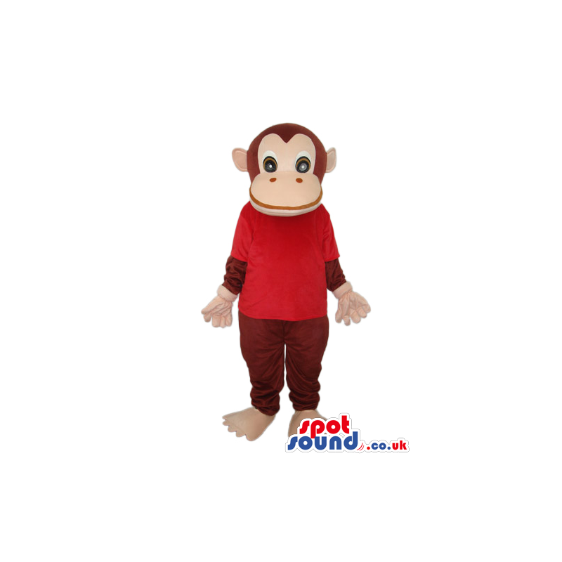 Cartoon Cute Brown Monkey Plush Mascot With A Red T-Shirt -
