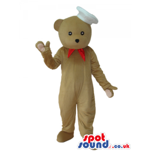 Cute Beige Teddy Bear Plush Mascot Wearing Chef Garments -