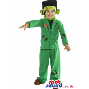 Cute Green Frankenstein Children Size Costume With Garments -