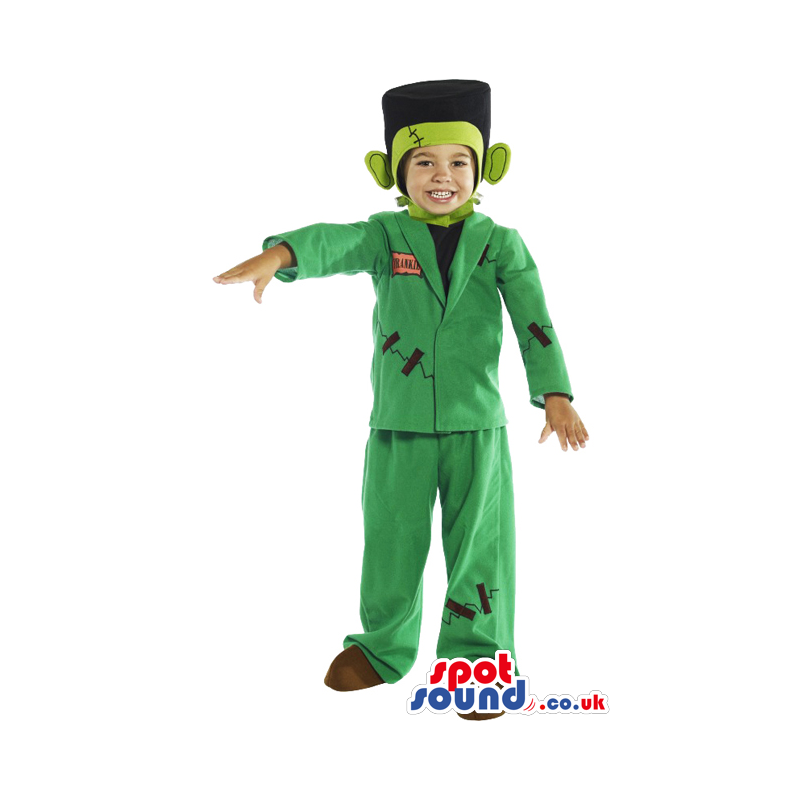 Cute Green Frankenstein Children Size Costume With Garments -