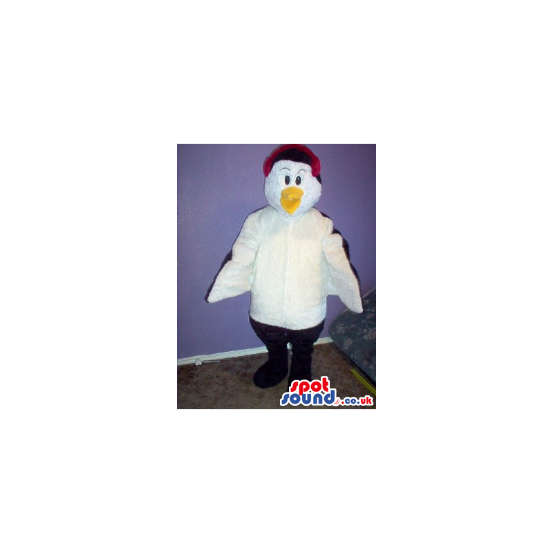 White And Black Bird Plush Mascot With A Red Head - Custom