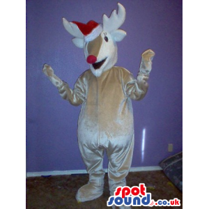 Shinny Grey Reindeer Plush Mascot With A Christmas Hat - Custom